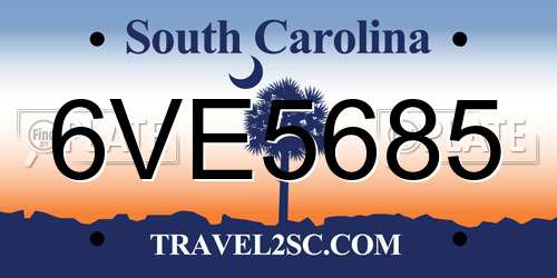 6VE5685 South Carolina License Plate