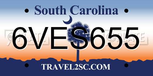 6VES655 South Carolina License Plate