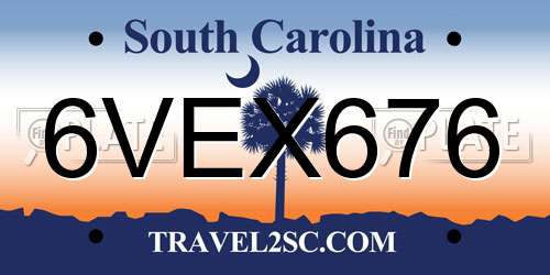 6VEX676 South Carolina License Plate