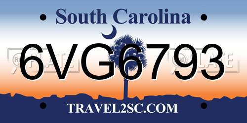 6VG6793 South Carolina License Plate