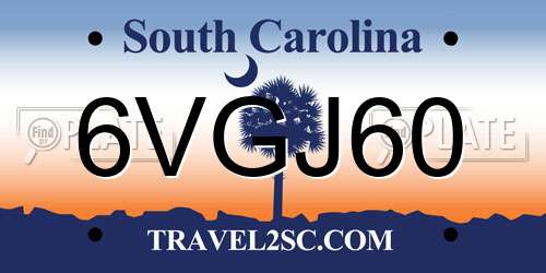 6VGJ60 South Carolina License Plate