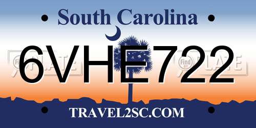 6VHE722 South Carolina License Plate