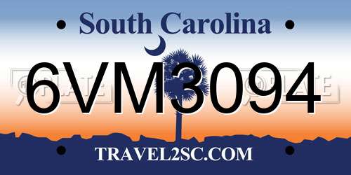6VM3094 South Carolina License Plate