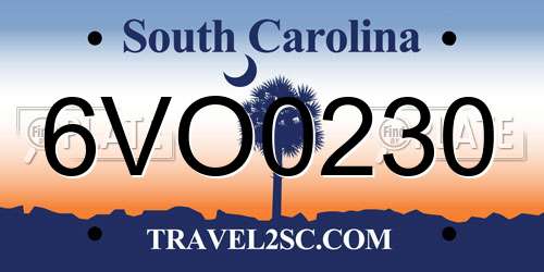 6VO0230 South Carolina License Plate