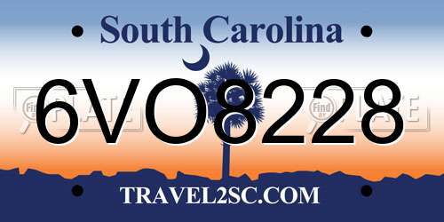 6VO8228 South Carolina License Plate