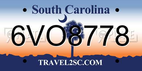 6VO8778 South Carolina License Plate
