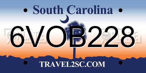 6VOB228 South Carolina License Plate