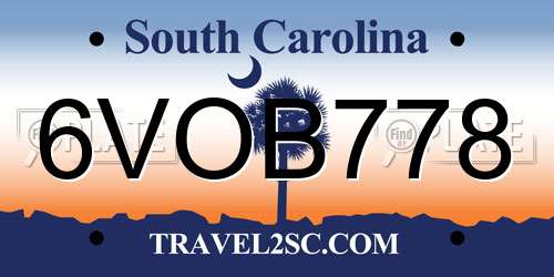 6VOB778 South Carolina License Plate