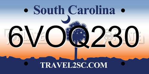 6VOQ230 South Carolina License Plate