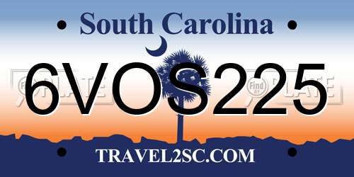6VOS225 South Carolina License Plate