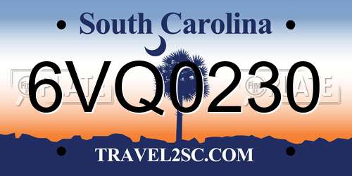 6VQ0230 South Carolina License Plate