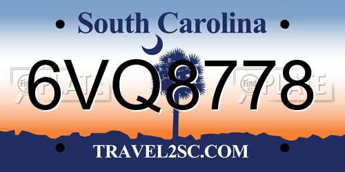 6VQ8778 South Carolina License Plate