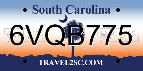 6VQB775 South Carolina License Plate