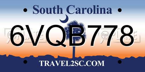 6VQB778 South Carolina License Plate
