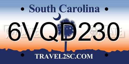6VQD230 South Carolina License Plate