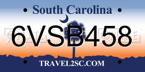 6VSB458 South Carolina License Plate