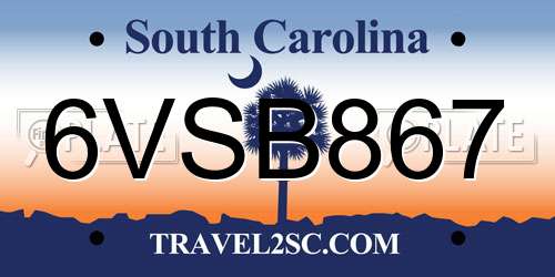 6VSB867 South Carolina License Plate