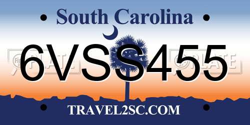 6VSS455 South Carolina License Plate