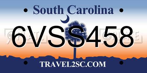 6VSS458 South Carolina License Plate