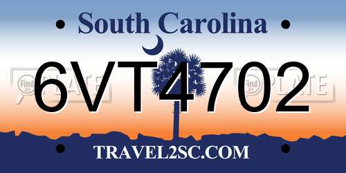 6VT4702 South Carolina License Plate