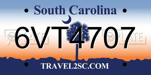 6VT4707 South Carolina License Plate