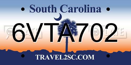 6VTA702 South Carolina License Plate