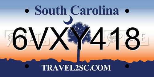 6VXY418 South Carolina License Plate