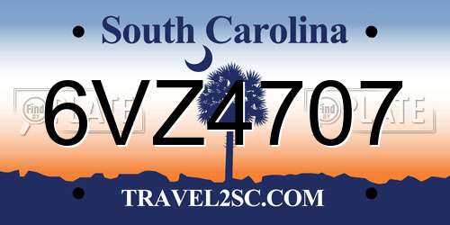 6VZ4707 South Carolina License Plate