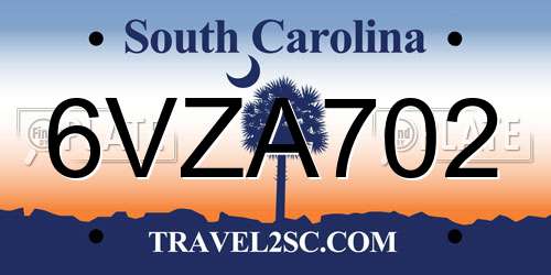 6VZA702 South Carolina License Plate
