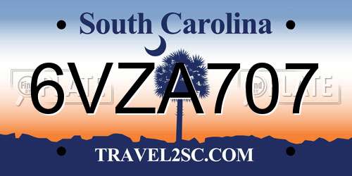 6VZA707 South Carolina License Plate