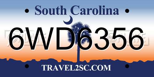 6WD6356 South Carolina License Plate