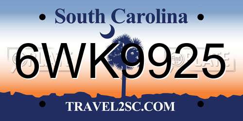 6WK9925 South Carolina License Plate