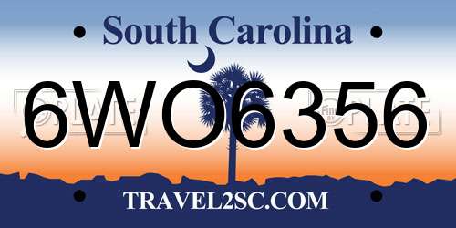 6WO6356 South Carolina License Plate