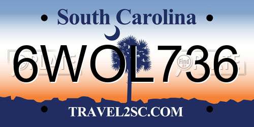 6WOL736 South Carolina License Plate