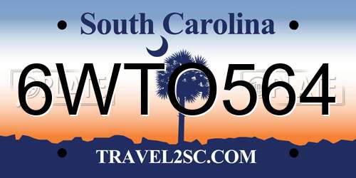 6WTO564 South Carolina License Plate