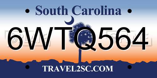 6WTQ564 South Carolina License Plate