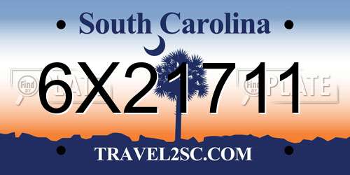 6X21711 South Carolina License Plate