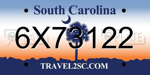 6X73122 South Carolina License Plate