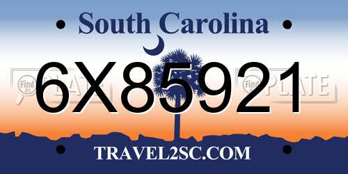 6X85921 South Carolina License Plate