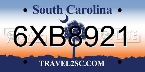 6XB8921 South Carolina License Plate