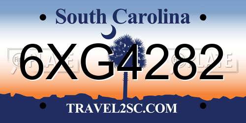 6XG4282 South Carolina License Plate