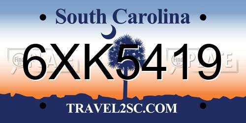 6XK5419 South Carolina License Plate