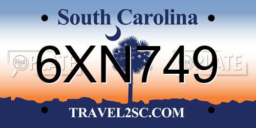 6XN749 South Carolina License Plate
