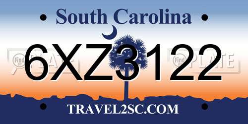 6XZ3122 South Carolina License Plate