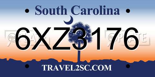 6XZ3176 South Carolina License Plate