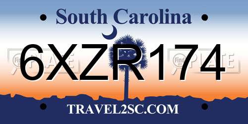 6XZR174 South Carolina License Plate