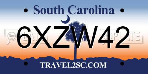 6XZW42 South Carolina License Plate