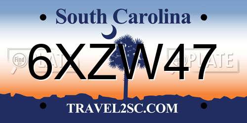 6XZW47 South Carolina License Plate
