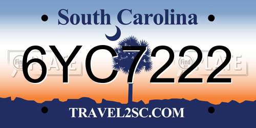 6YC7222 South Carolina License Plate