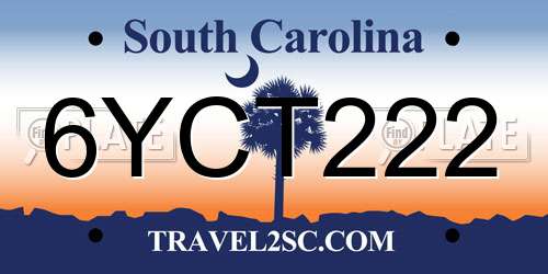 6YCT222 South Carolina License Plate